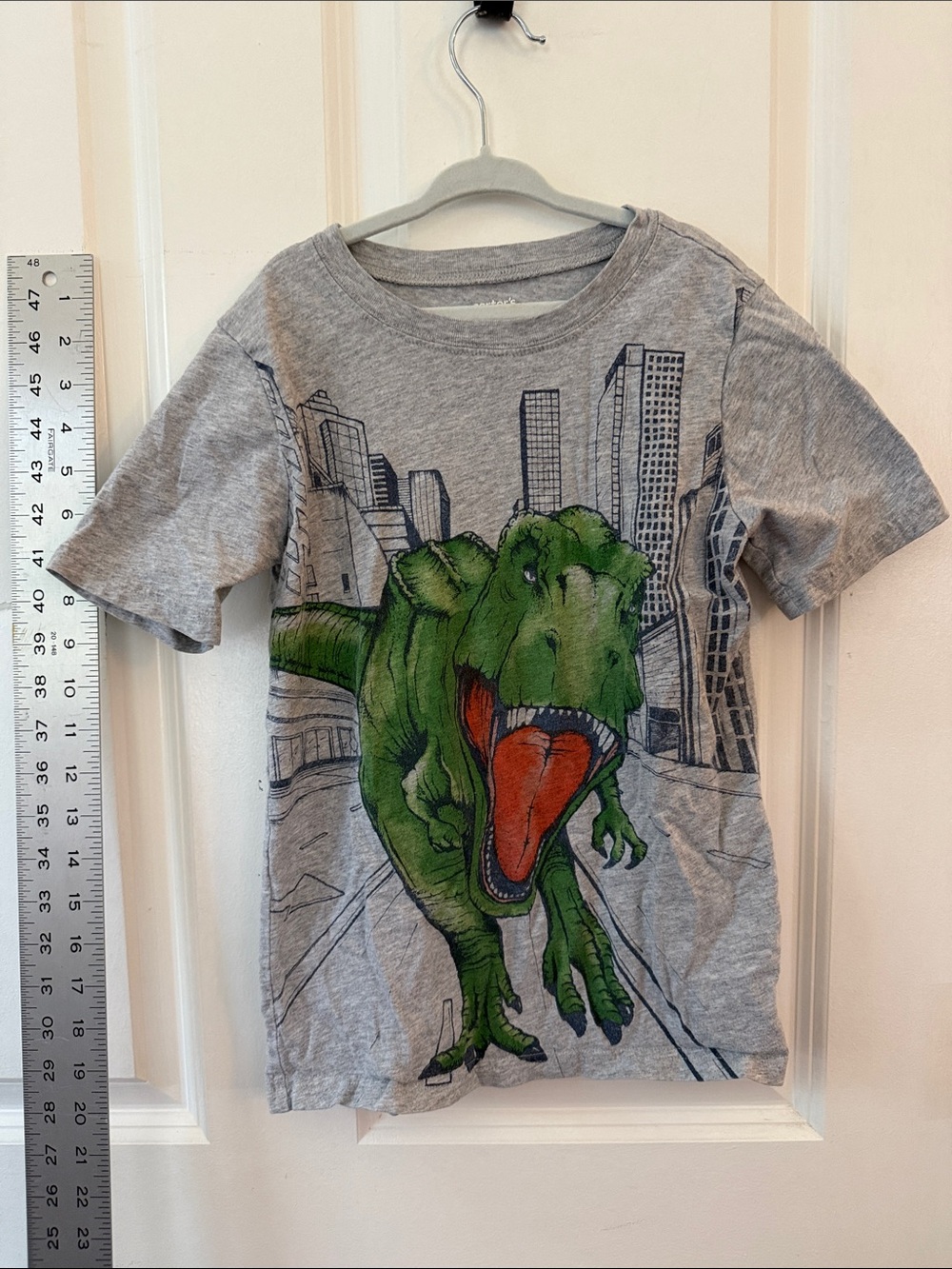 Carter's Grey Tee with Green Dinosaur and Red Accent